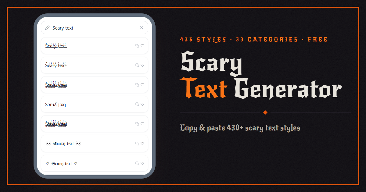 Scary Text Generator preview showing scary text styles